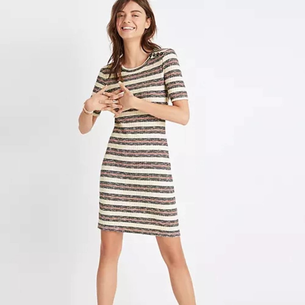 NWT Madewell Rib Knit Mini Dress in Lawton Stripe
